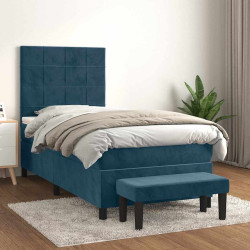 Cama com molas/colchão 80x200 cm veludo azul-escuro