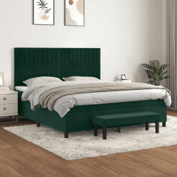 Cama com molas/colchão 180x200 cm veludo verde-escuro