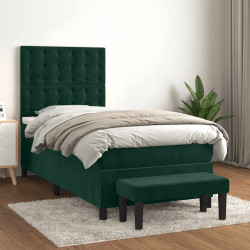Cama com molas/colchão 80x200 cm veludo verde-escuro