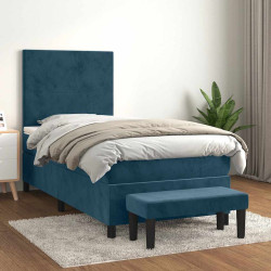 Cama com molas/colchão 90x190 cm veludo azul-escuro