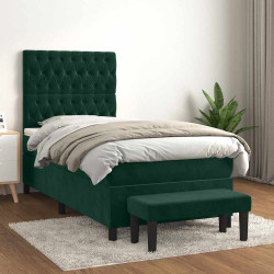 Cama com molas/colchão 90x200 cm veludo verde-escuro