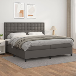 Cama com molas/colchão 200x200 cm couro artificial cinzento