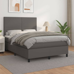 Cama com molas/colchão 140x190 cm couro artificial cinzento