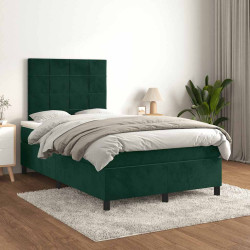 Cama boxspring com colchão 120x200 cm veludo verde-escuro