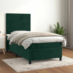 Cama com molas/colchão 90x200 cm veludo verde-escuro
