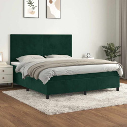 Cama com molas/colchão 180x200 cm veludo verde-escuro