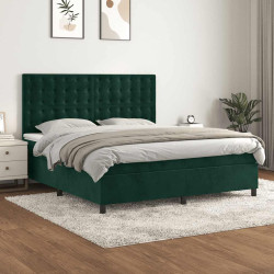 Cama com molas/colchão 160x200 cm veludo verde-escuro