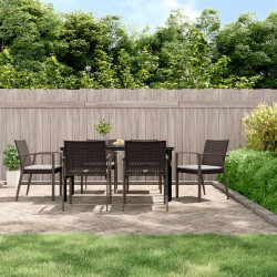 7 Pcs conjunto de jantar p/ jardim c/ almofadões vime PE e aço