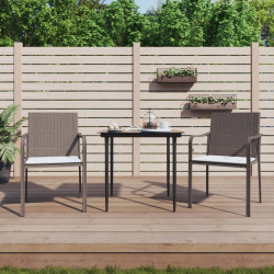 3 Pcs conjunto de jantar p/ jardim c/ almofadões vime PE e aço