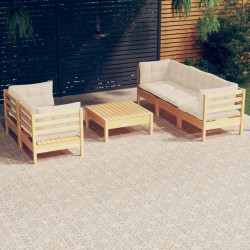 6 Pcs conjunto lounge jardim c/ almofadões cor creme pinho