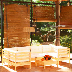 7 Pcs conjunto lounge de jardim c/ almofadões cor creme pinho