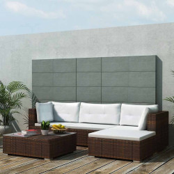 5 Pcs conjunto lounge jardim c/ almofadões vime PE castanho