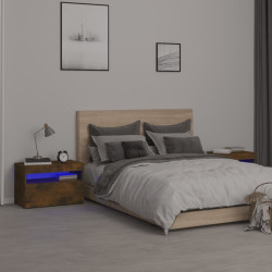 Mesas cabeceira c/ leds 2 pcs 60x35x40 cm carvalho fumado