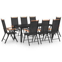 9 Pcs conjunto de jantar para jardim alumínio preto