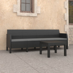 2 Pcs conjunto lounge jardim com almofadões vime PP antracite