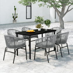 7 Pcs conjunto de jantar para jardim cinzento