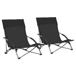 Cadeiras de praia dobráveis 2 pcs tecido preto