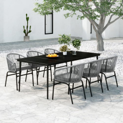 7 Pcs conjunto de jantar para jardim cinzento