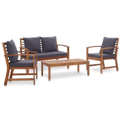4 Pcs conjunto lounge de jardim c/ almofadões acácia maciça