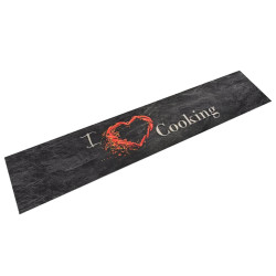Tapete de cozinha lavável 60x300 cm veludo padrão cooking preto