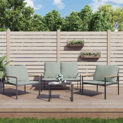 4 Pcs conjunto lounge de jardim com almofadões aço antracite