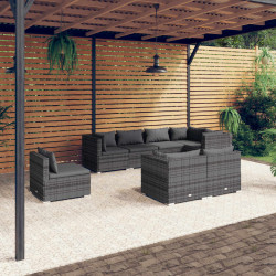 8 Pcs conjunto lounge de jardim c/ almofadões vime PE cinzento