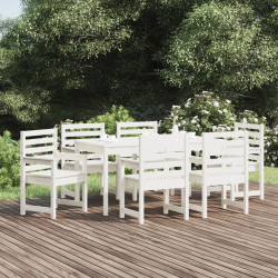 7 Pcs conj. de jantar p/ jardim madeira de pinho maciça branco