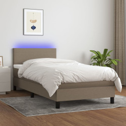 Cama box spring + colchão/LED 90x200cm tecido cinza-acastanhado