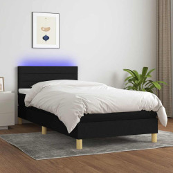 Cama box spring c/ colchão e LED 90x200 cm tecido preto
