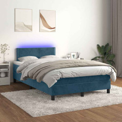Cama box spring c/ colchão/LED 120x200 cm veludo azul-escuro
