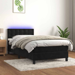 Cama box spring c/ colchão/LED 80x200 cm veludo preto