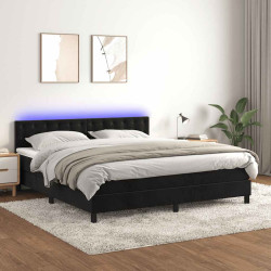 Cama box spring c/ colchão/LED 160x200 cm veludo preto