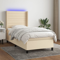 Cama box spring c/ colchão e LED 80x200 cm tecido cor creme