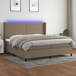 Cama box spring colchão/LED 200x200cm tecido cinza-acastanhado