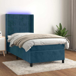 Cama box spring c/ colchão/LED 90x190 cm veludo azul-escuro