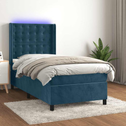 Cama box spring c/ colchão/LED 80x200 cm veludo azul-escuro