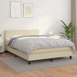 Cama com molas/colchão 140x200 cm couro artificial cor creme