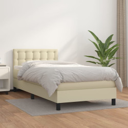 Cama com molas/colchão 100x200 cm couro artificial cor creme