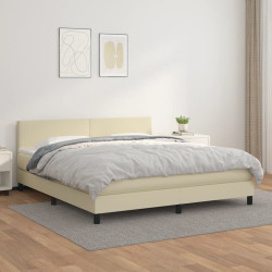 Cama com molas/colchão 160x200 cm couro artificial cor creme