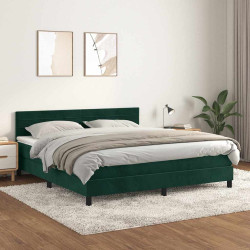 Cama com molas/colchão 160x200 cm veludo verde-escuro