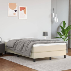 Cama com molas/colchão 120x200 cm couro artificial cor creme