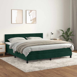 Cama com molas/colchão 160x200 cm veludo verde-escuro