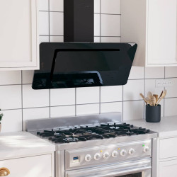 Exaustor de parede 90 cm aço inoxidável e vidro temperado preto