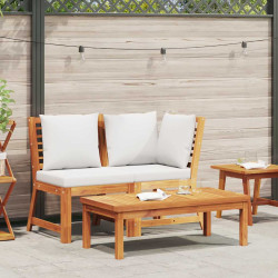 3 Pcs conjunto lounge jardim c/ almofadões cor creme acácia