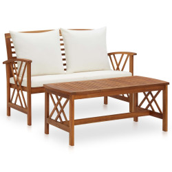 2 Pcs conjunto lounge de jardim c/ almofadões acácia maciça