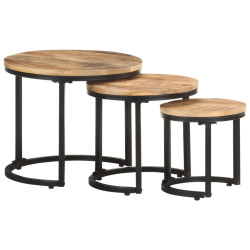 Mesas de apoio 3 pcs madeira de mangueira áspera