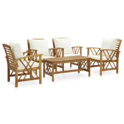 5 Pcs conjunto lounge de jardim com almofadões acácia maciça