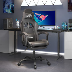 Cadeira gaming c/ apoio pés couro artificial preto e cinza