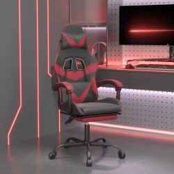 Cadeira gaming +apoio pés couro artificial preto/vermelho tinto