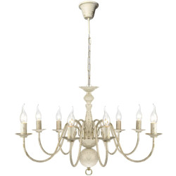 Candelabro de metal branco antigo com 8 lâmpadas e14